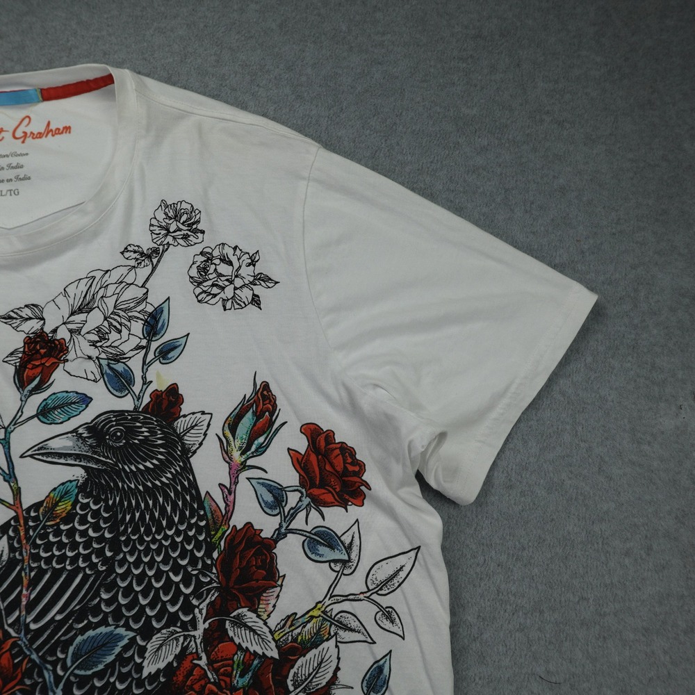 Robert Graham Shirt Mens XL White Gothic Graphic Skull Crow Roses Tee - Picture 4 of 14
